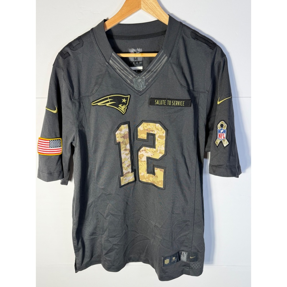 Nike New England Patriots Tom Brady 12 Salute to Service Jersey Grey Camo Mens M